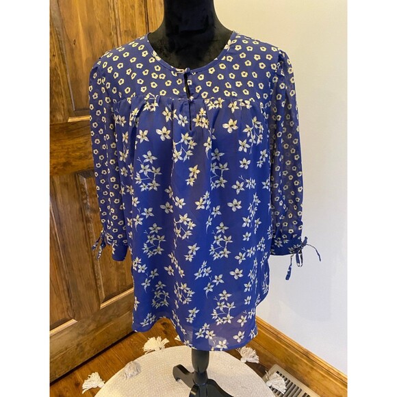 Westport Tops - West port Womens NAVY Blouse Sheer & lined Relaxed Fit  Flowy Boho Dressy Casual